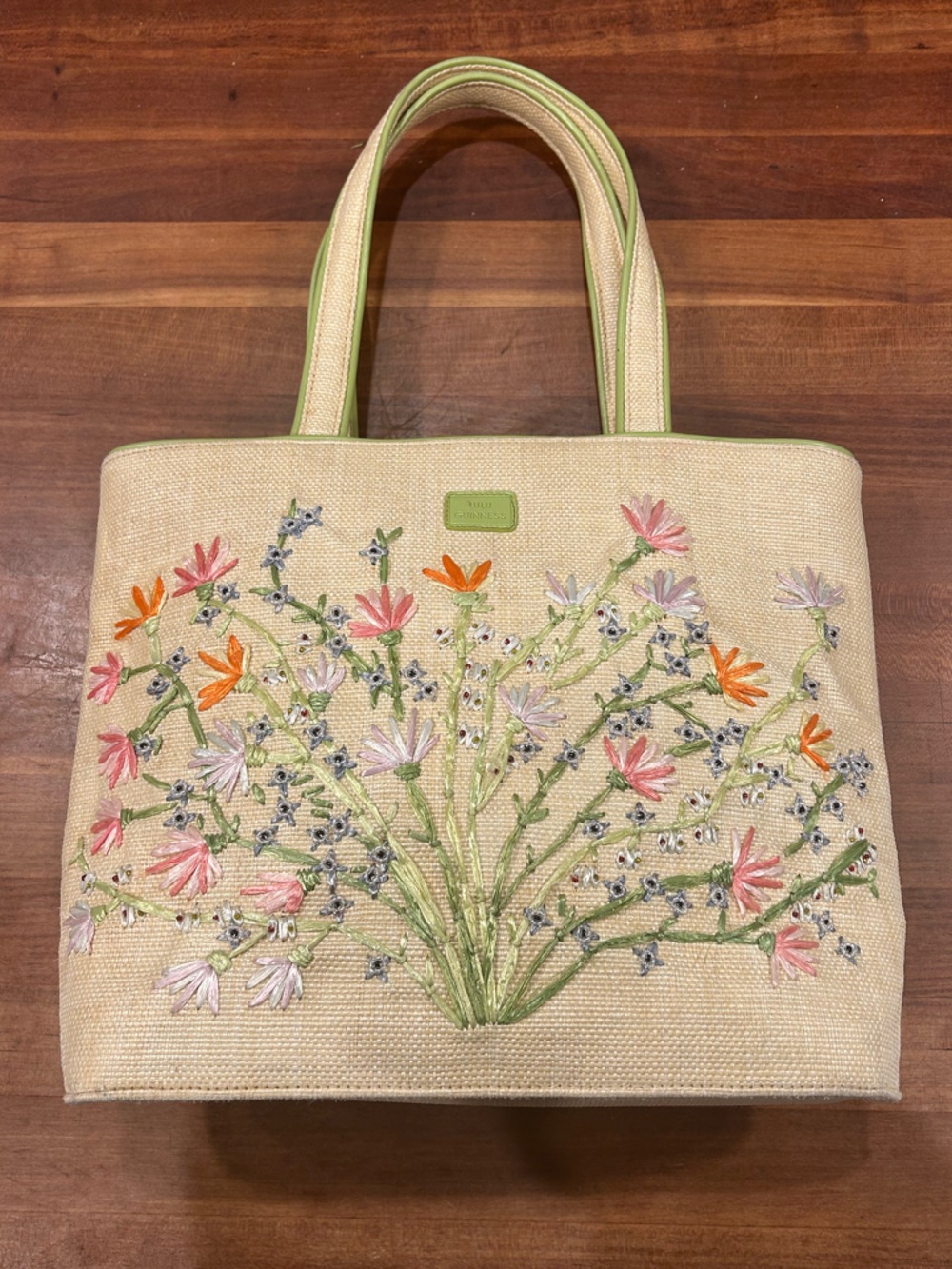 Lulu Guinness Straw Flowers Raffia Tote Fiona embroidered beaded cottage summer